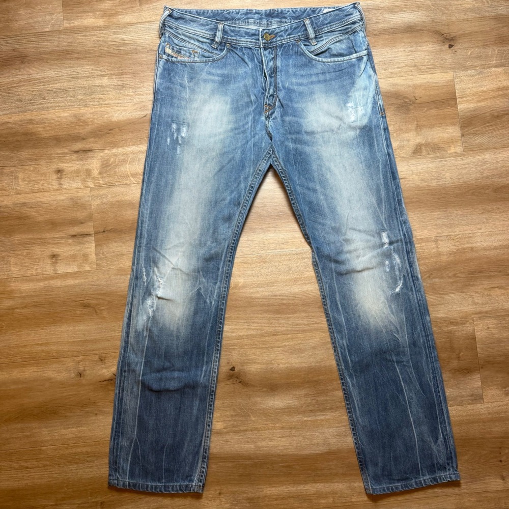Diesel Poiak Jeans Men 34x32 Blue Distressed Slim Straight Whiskered 008D5 Italy - Picture 3 of 16